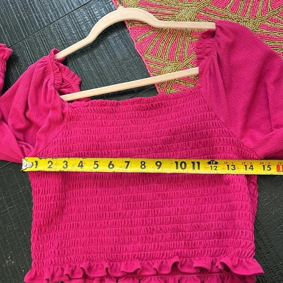 Free People Brenyce smocked Boho top blouse ruffled sleeves jungle flower SZ M - Picture 9 of 14